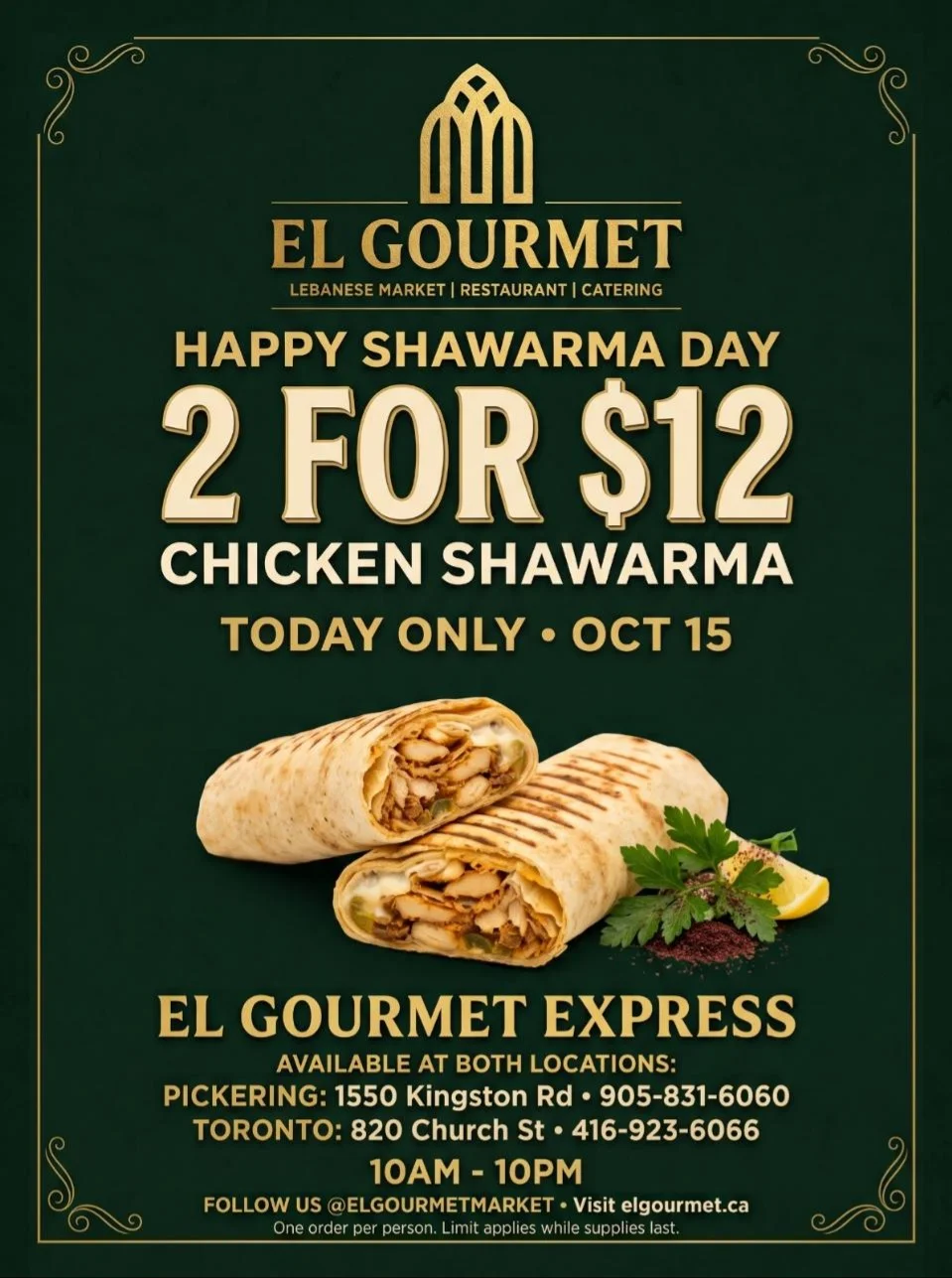 2 for $12 Chicken Shawarma – Shawarma Day