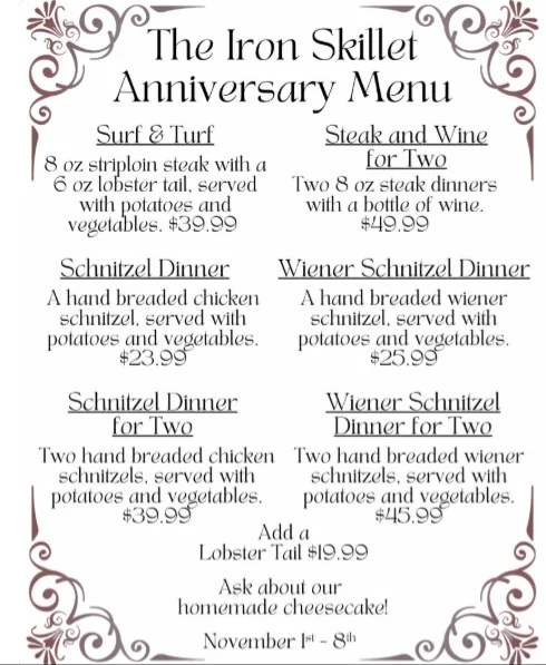 The Iron Skillet Anniversary Menu image
